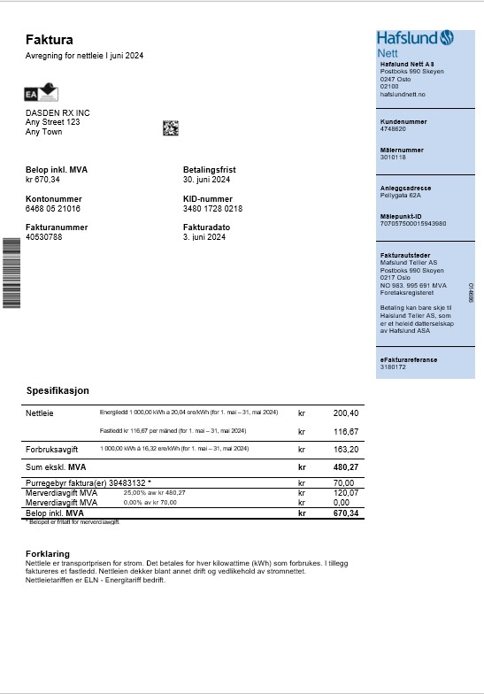 Norway Hafslund business utility bill Word and PDF template PSD template